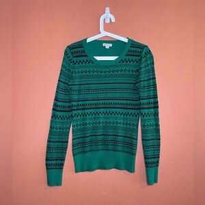 Merona Cotton Blend Patterned Scoop Neck Knit Long Sleeve Sweater Womens Size S